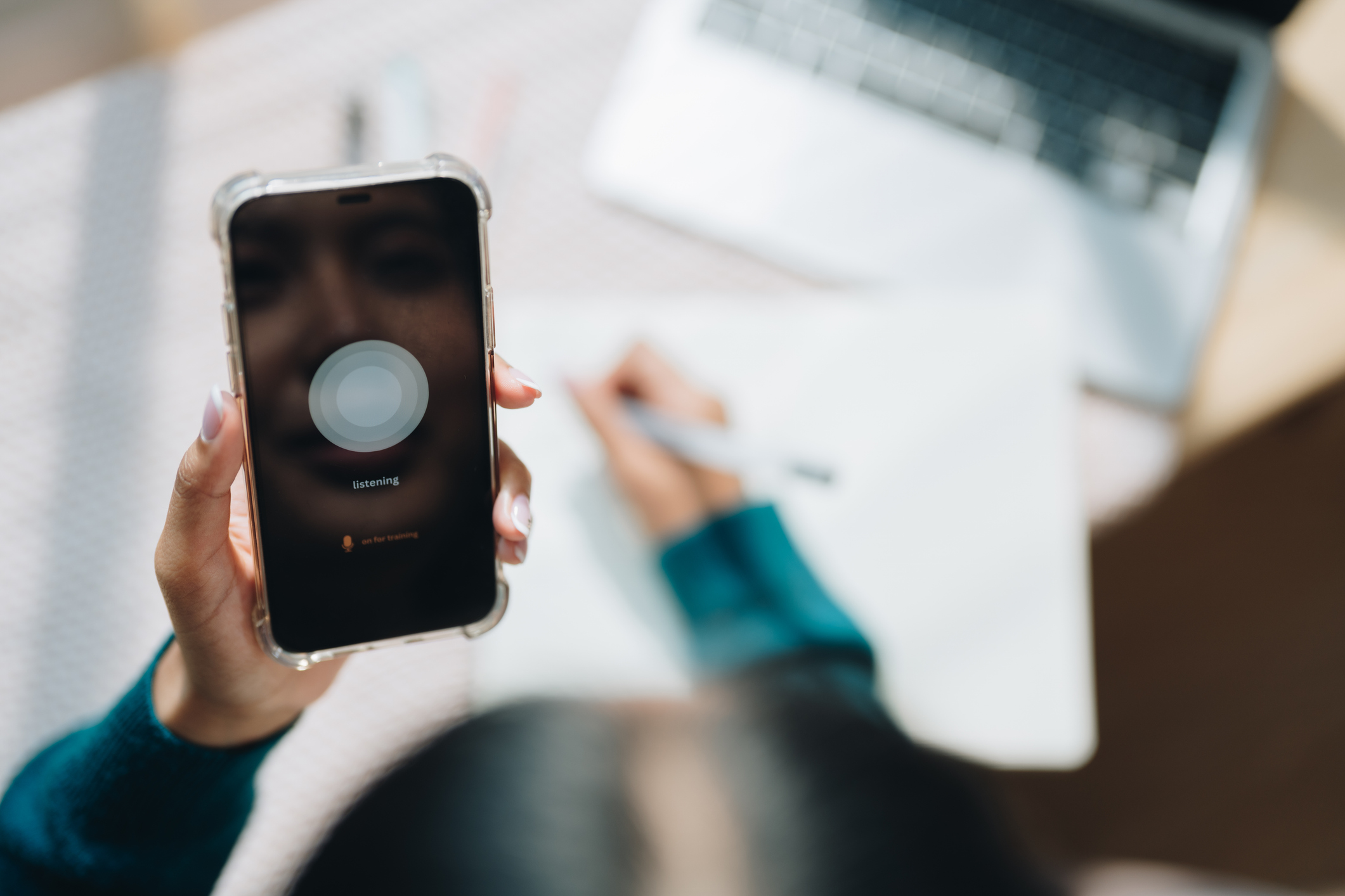 Woman Using A Language App On Her Phone Enthusiastically Learning A New Foreign Language