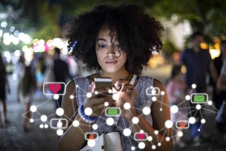 Social Media And Digital Online Concept, Woman Using Smartphone