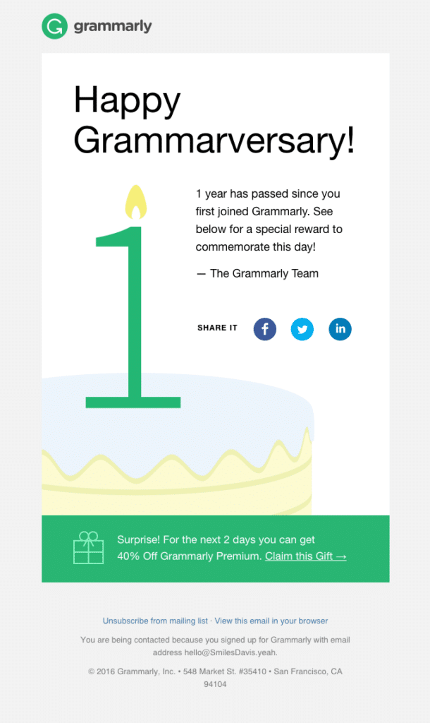 Subscription Anniversary Email