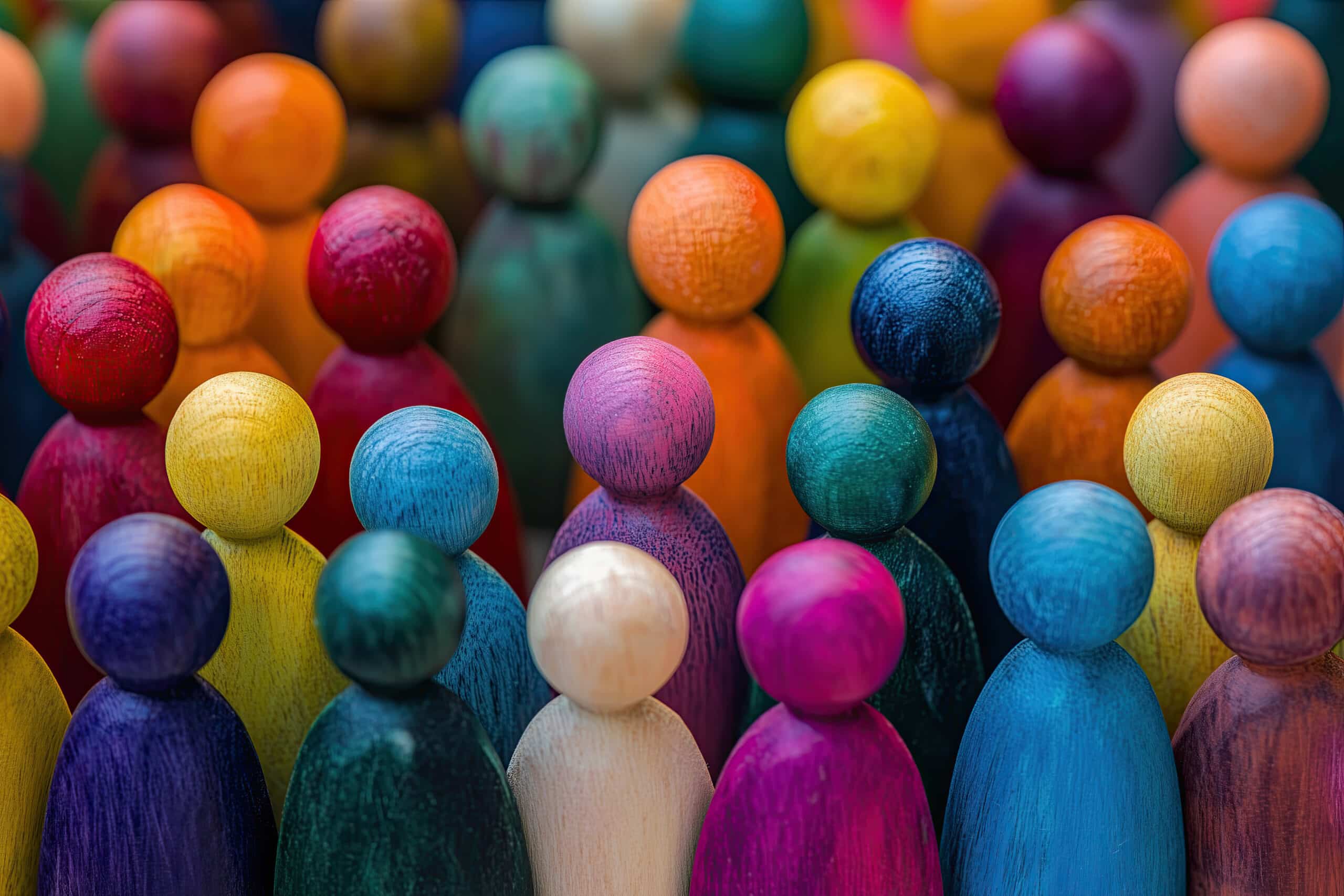 Aitems Of Diversity Figures Made Of Wood Representing Different Personality Characteristics In Workplace Unique Crowd Photorealistic