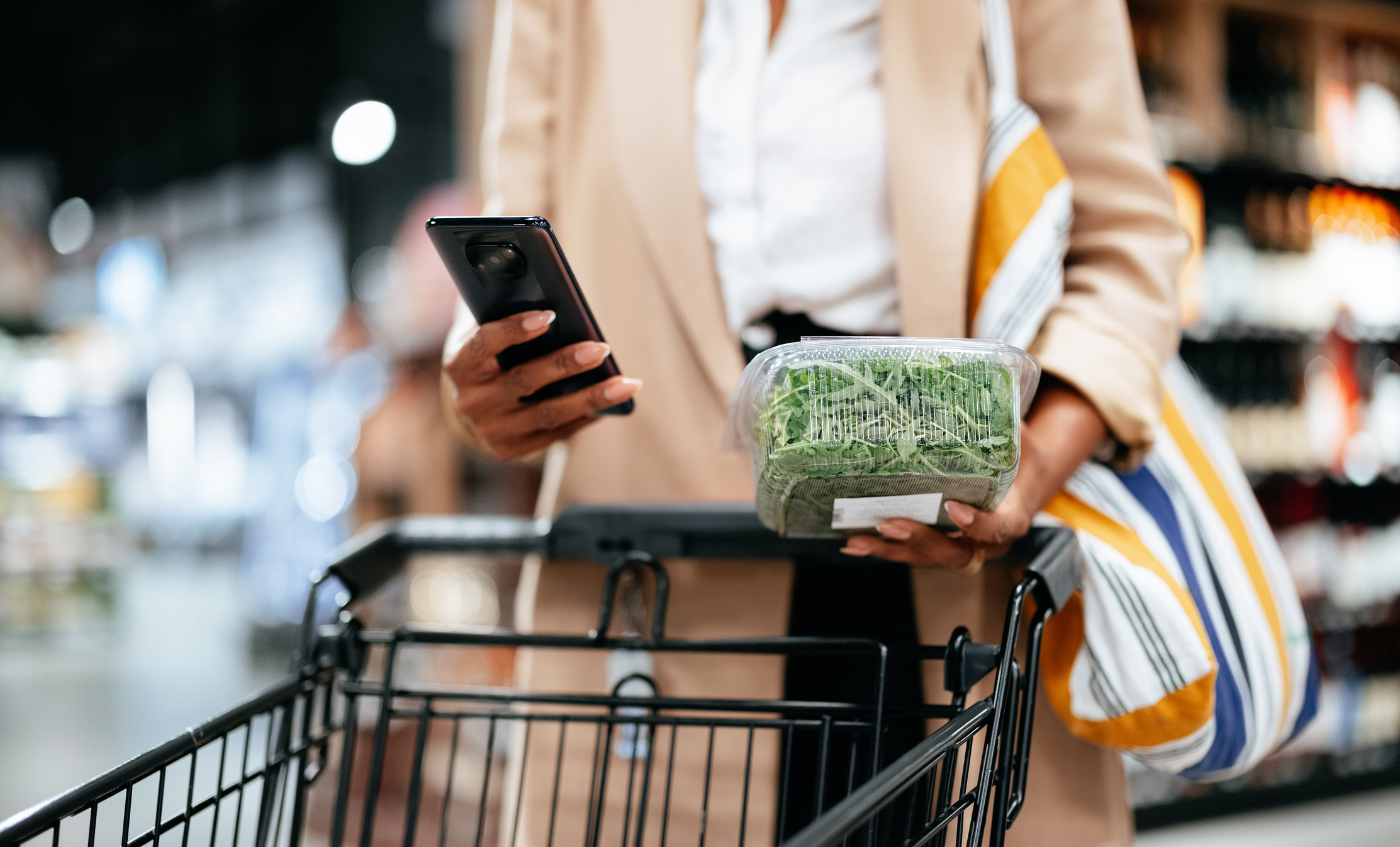 Anonymous Woman In A Coat Pushing A Shopping Cart